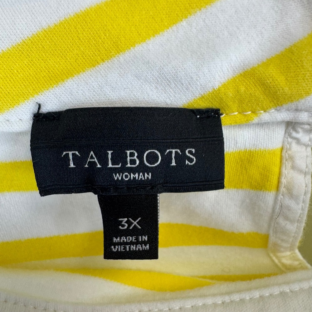 Talbots Woman Yellow White Striped Funnel Neck Tie Cuff‎ Cotton Top 3X VN4900 - Picture 3 of 14